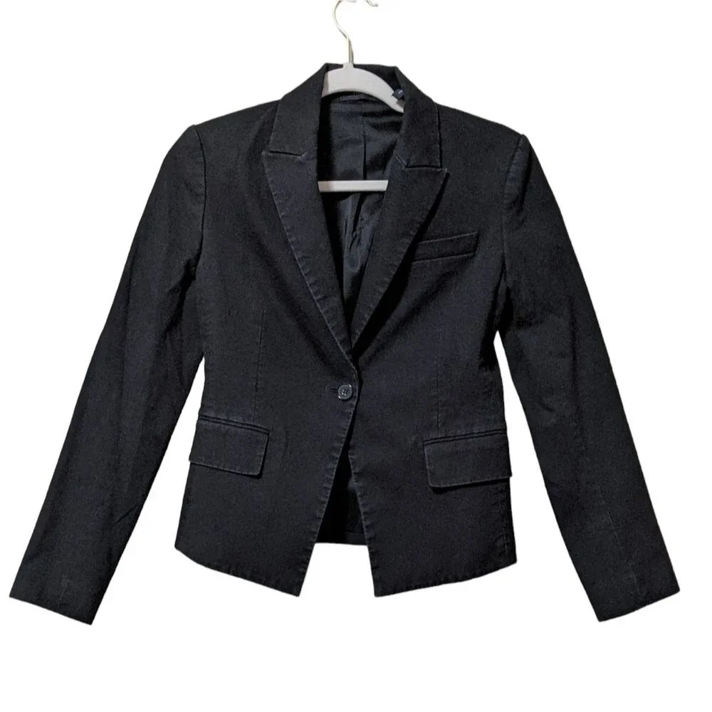 Theory denim like stretch lightly distressed one-button lined blazer size 4